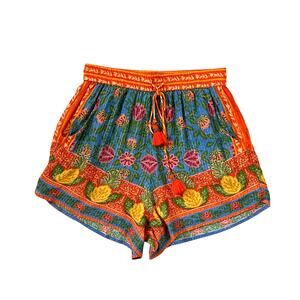 FARM Rio Blue Floral & Pineapple Print Shorts with Orange Trim